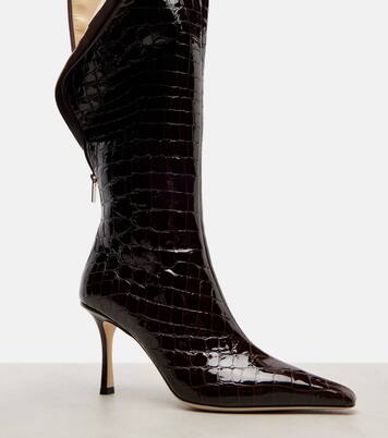 Agathe 85 croc-effect leather knee-high boots | Jimmy Choo