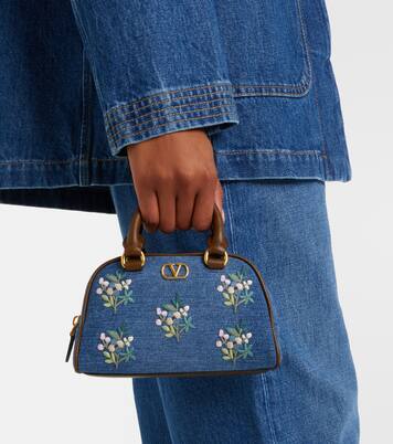 VLogo Mini floral denim top-handle bag | Valentino Garavani