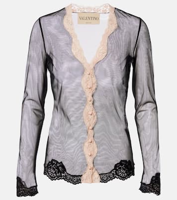Lace-trimmed sheer mesh shirt | Valentino