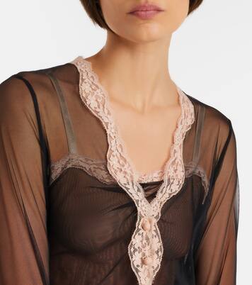 Lace-trimmed sheer mesh shirt | Valentino