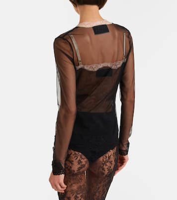 Lace-trimmed sheer mesh shirt | Valentino