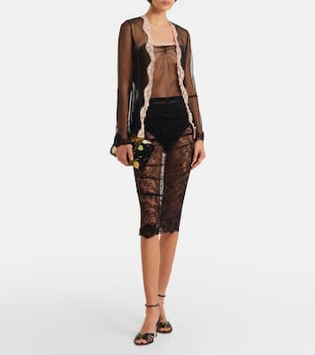 Lace-trimmed sheer mesh shirt | Valentino