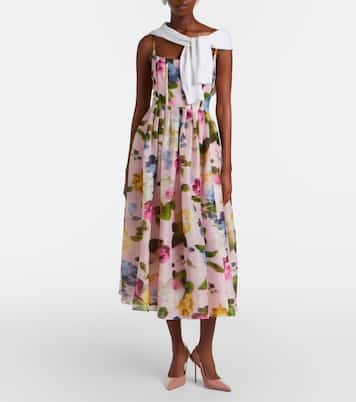 Floral linen and silk midi dress | Carolina Herrera