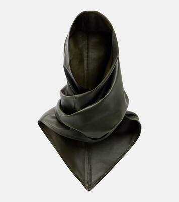 Draped leather hood | Nour Hammour
