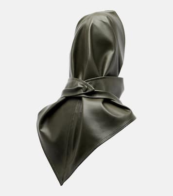 Draped leather hood | Nour Hammour