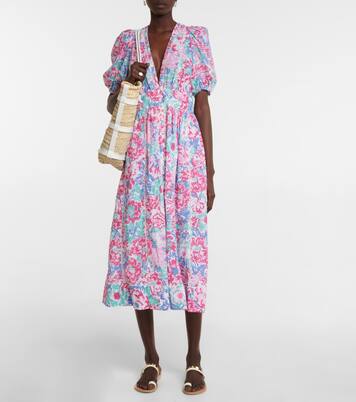 Robe midi Reine en coton à fleurs | Poupette St Barth