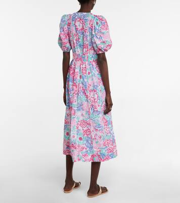 Robe midi Reine en coton à fleurs | Poupette St Barth