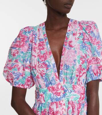 Robe midi Reine en coton à fleurs | Poupette St Barth