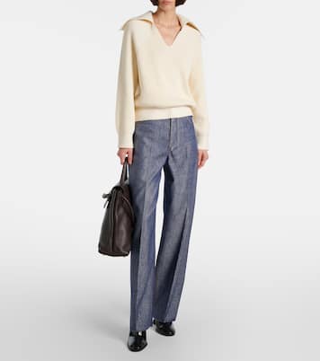 Trompe l'œil wool and cotton wide-leg pants | Bottega Veneta