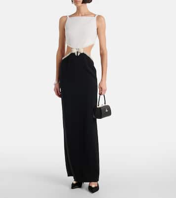 Robe longue en crêpe à perles fantaisie | Self-Portrait