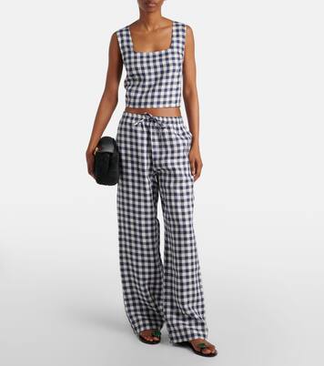 Pantalon ample Aurelia en lin à carreaux | Asceno