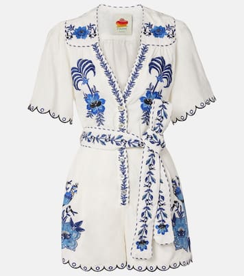 Embroidered linen-blend romper | Farm Rio