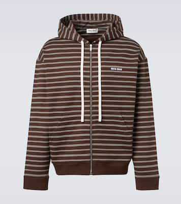 Felpa in cotone a righe con cappuccio | Miu Miu