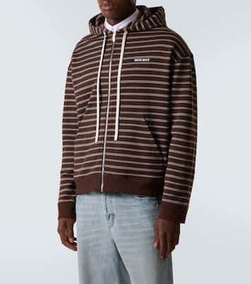 Felpa in cotone a righe con cappuccio | Miu Miu