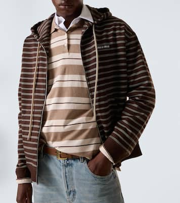 Felpa in cotone a righe con cappuccio | Miu Miu