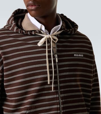 Felpa in cotone a righe con cappuccio | Miu Miu