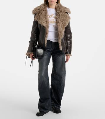 Shearling-trimmed leather jacket | Acne Studios
