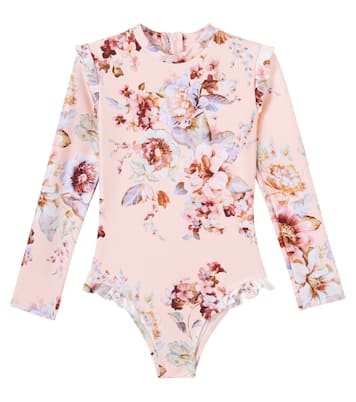 Floral ruffled rashguard swimsuit | Zimmermann Kids