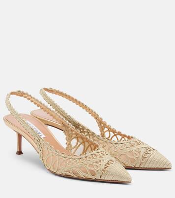 Kahlo metallic raffia and mesh pumps | Aquazzura