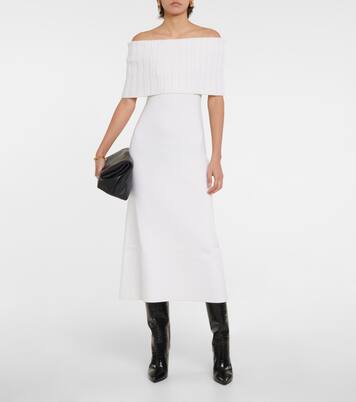 Robe midi Risette en laine à encolure bardot | Safiyaa