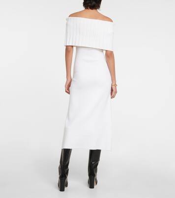 Robe midi Risette en laine à encolure bardot | Safiyaa