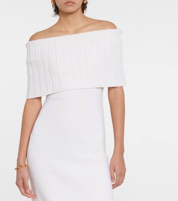 Robe midi Risette en laine à encolure bardot | Safiyaa