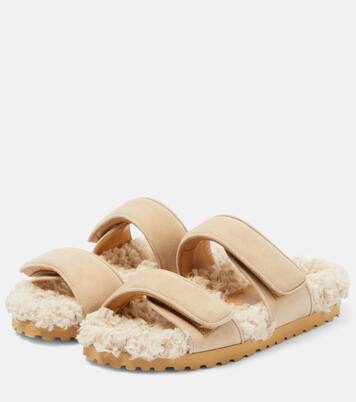 Alvine suede and shearling slides | Gia Borghini