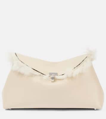 Clutch T-Lock aus Leder mit Shearling | Toteme