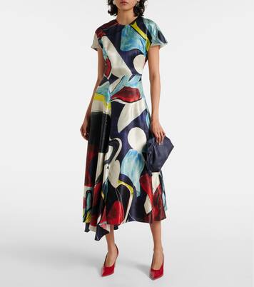 Abito midi Adriana in raso con stampa | Roksanda