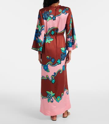 Robe longue imprimée en satin de soie | Alémais