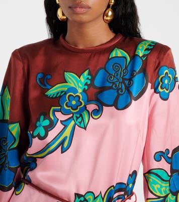 Robe longue imprimée en satin de soie | Alémais