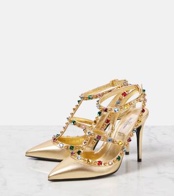Rockstud 100 embellished leather pumps | Valentino Garavani