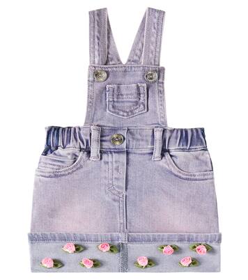 Baby floral-appliqué denim overalls | Monnalisa