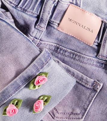 Baby floral-appliqué denim overalls | Monnalisa