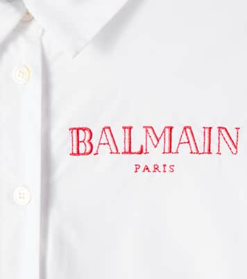 Logo asymmetric cotton shirt dress | Balmain Kids