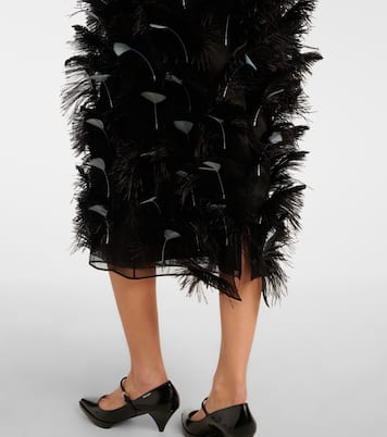 Abito midi in organza di seta con piume | Prada