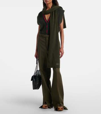 Logo ribbed-knit wool scarf | Gucci