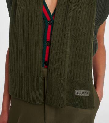 Logo ribbed-knit wool scarf | Gucci