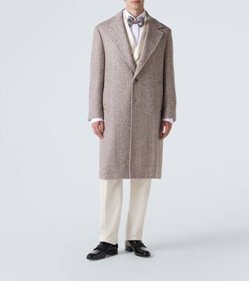 Herringbone wool and alpaca-blend overcoat | Brunello Cucinelli