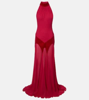Robe longue en georgette de soie et velours | McQueen