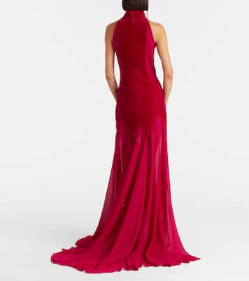 Robe longue en georgette de soie et velours | McQueen