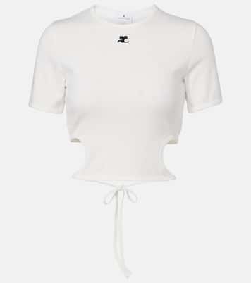 Logo cutout tie-back cotton crop top | Courrèges