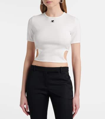 Logo cutout tie-back cotton crop top | Courrèges