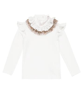 Ruffle-trimmed cotton jersey top | Monnalisa