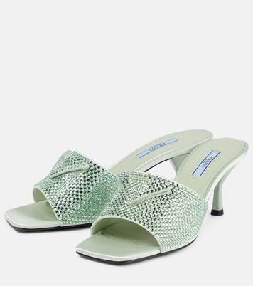 Crystal-embellished satin mules | Prada