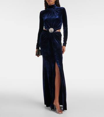 Verziertes Maxikleid aus Samt | Rabanne