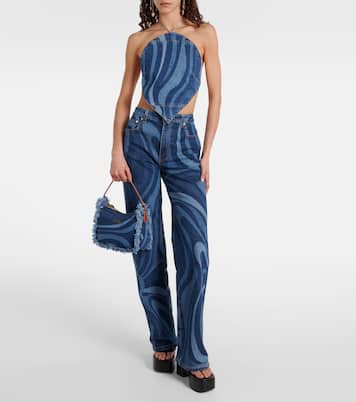 Marmo fringed denim shoulder bag | Pucci