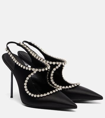 Lidia 105 embellished satin slingback pumps | Paris Texas