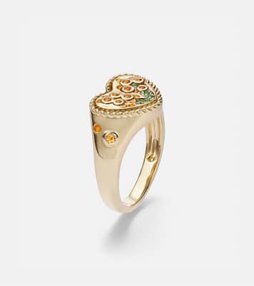Cœur Mimosa Mini 9kt gold (375/1000) pinky ring with gemstones | Yvonne Léon