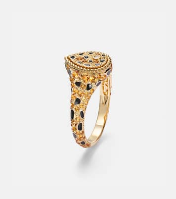 Bague auriculaire Poire Mini en or 9 ct, émail, citrines et diamants | Yvonne Léon